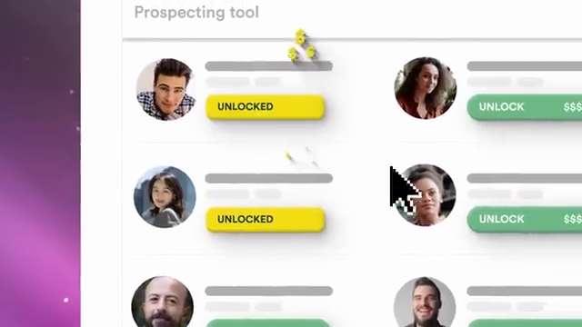 LeadIQ Identify prospecting list with unlock actions for contact data